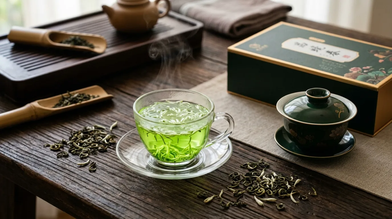 碧螺春传统制茶工艺展示，银绿隐翠的碧螺春茶叶成品
